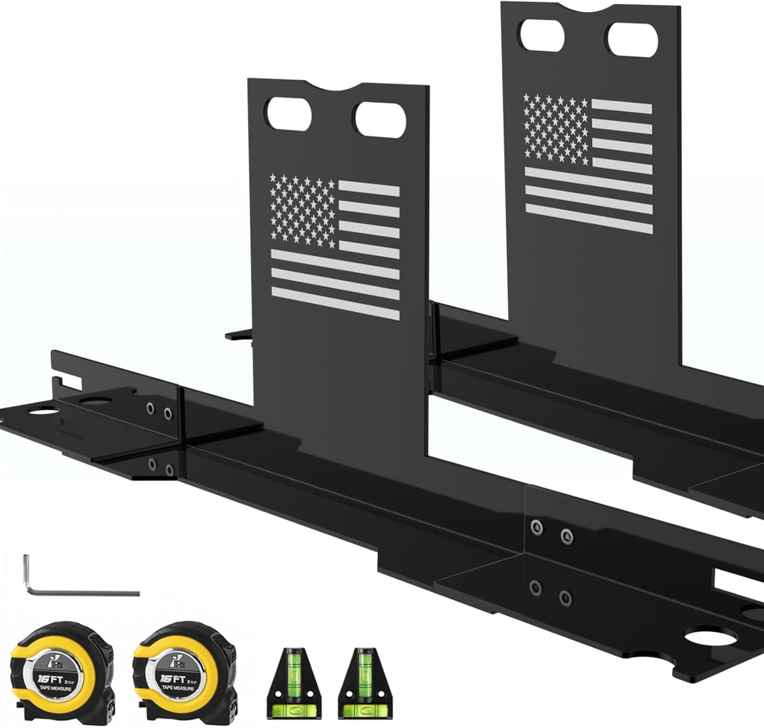 Heavy-Duty Wheel Alignment Tool with American Flag—No Caliper Removal Required. 