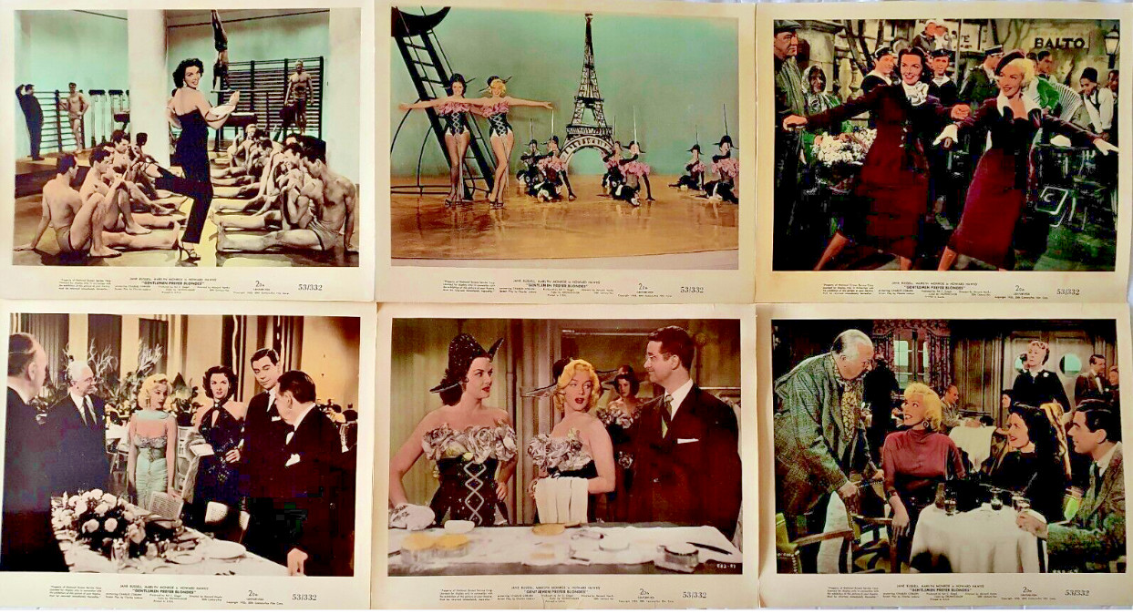 GENTLEMEN PREFER BLONDES SET OF 6 CARDS 10"x8" MARILYN MONROE JANE RUSSELL 1980s