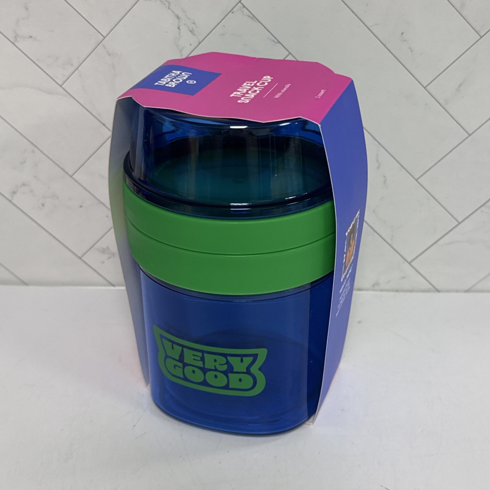 Tabitha Brown Target Very Good Travel Snack Cup With Utensils Blue Green NEW