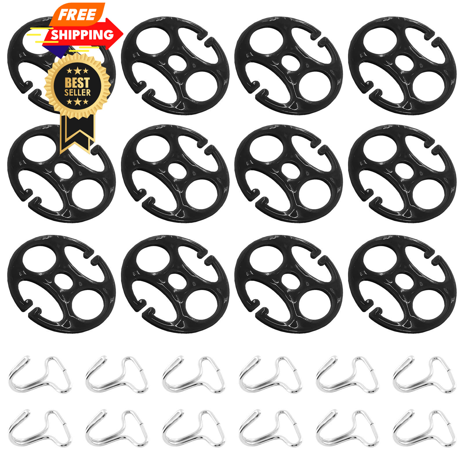 Moicstiy 24Pcs Car Seat Cover Plum Plate Metal Hooks, 12Pcs Plastic Black 