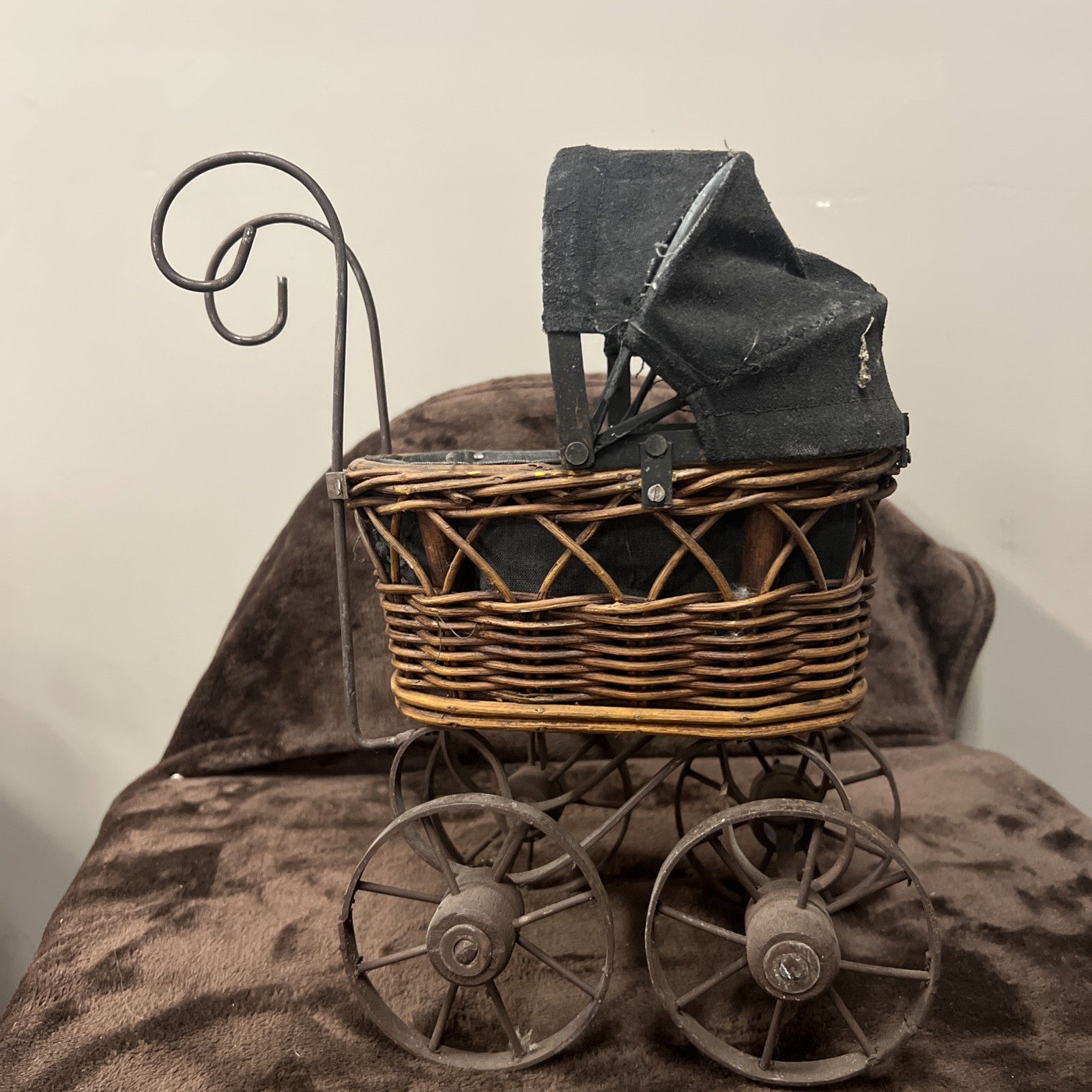 Early 19th Century Vintage Antique Baby Doll Stroller Pram Handmade 11"