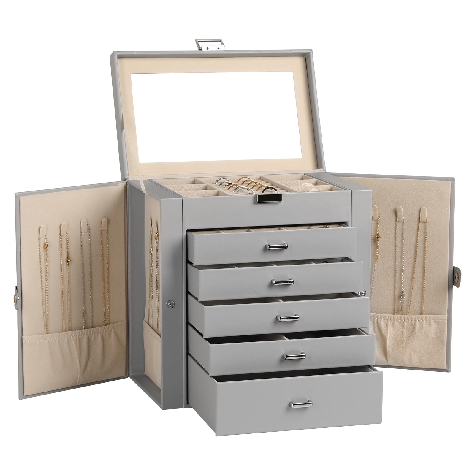 Large Jewelry Box,6-Tier PU Leather Jewelry Organizer,Multi-functional Storag...