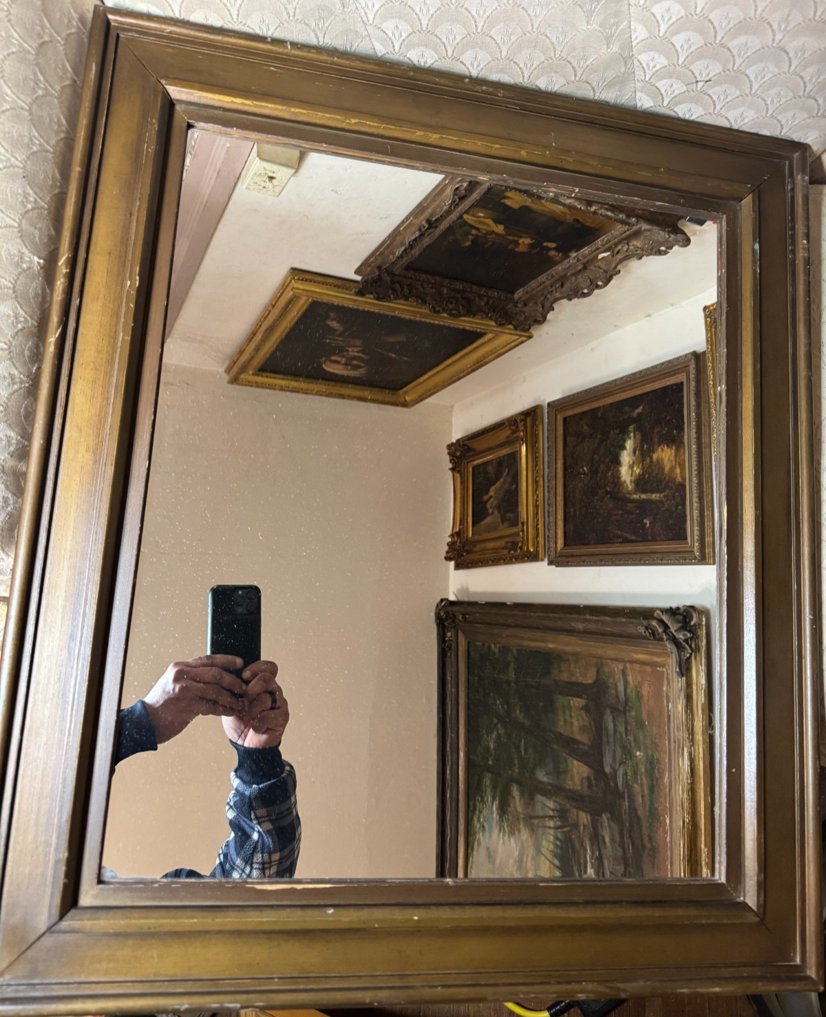 Vintage Brown Wood Wall Mirror 26.0" x 30.0" x 1.25" Decorative Frame