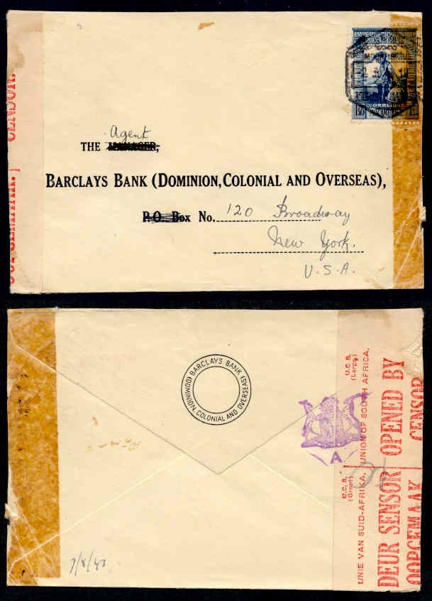 MOZAMBIQUE 1943 DOUBLE CENSOR TO USA