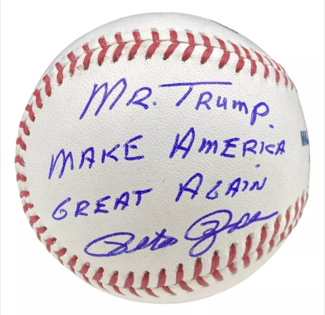 Pete Rose Signed PRESIDENT TRUMP Make America Great Again Baseball RP Photo 