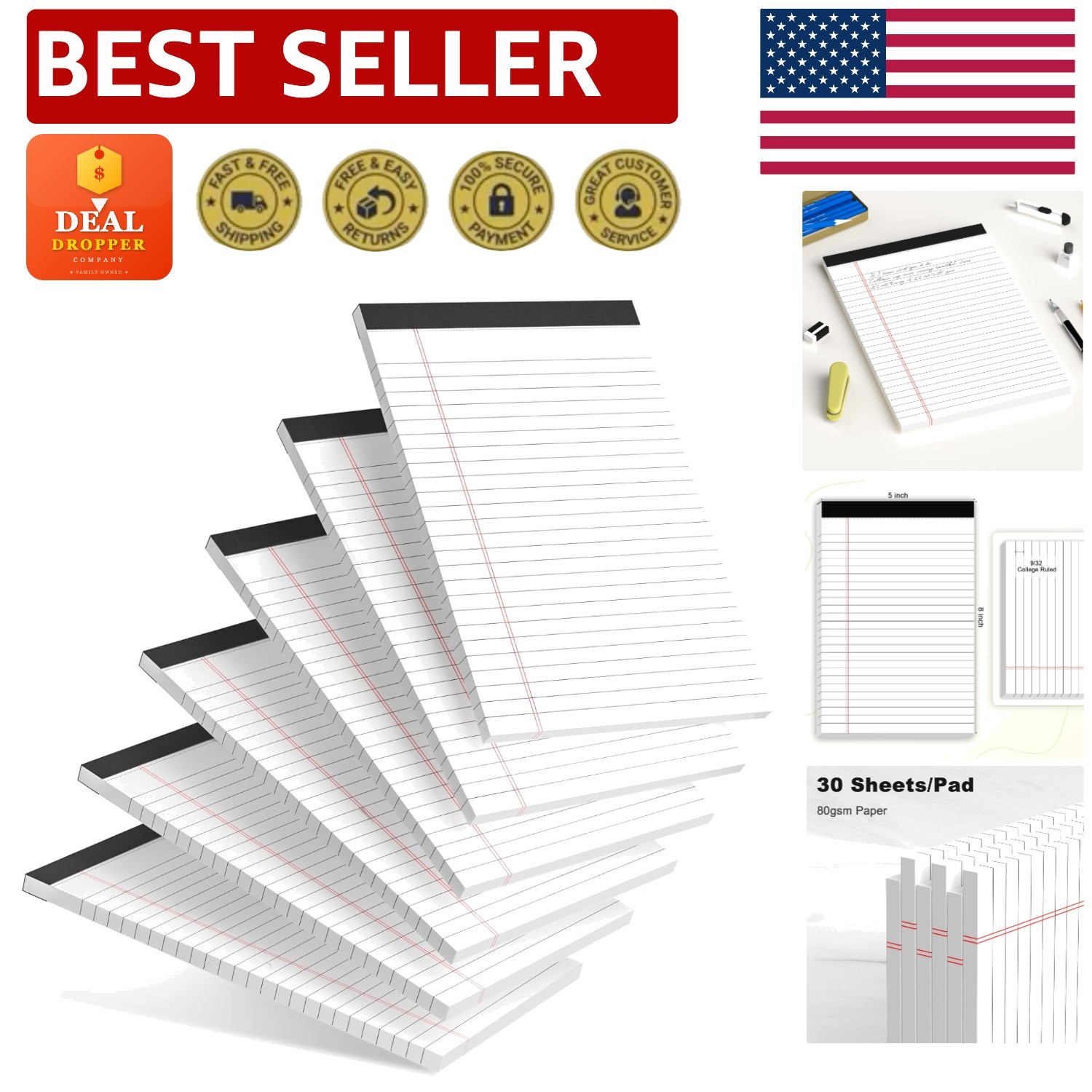 Luxury 5x8 Writing Pads - 6 College Ruled Notebooks for Students & Professionals