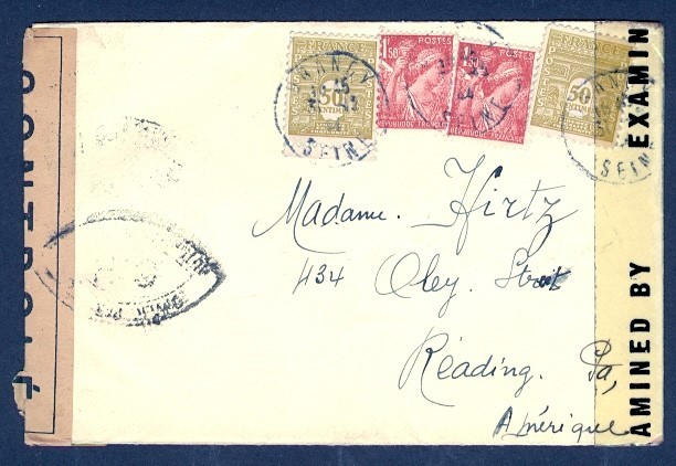 FRANCE/ALLIED OCCUP COMBO CENSOR TO USA