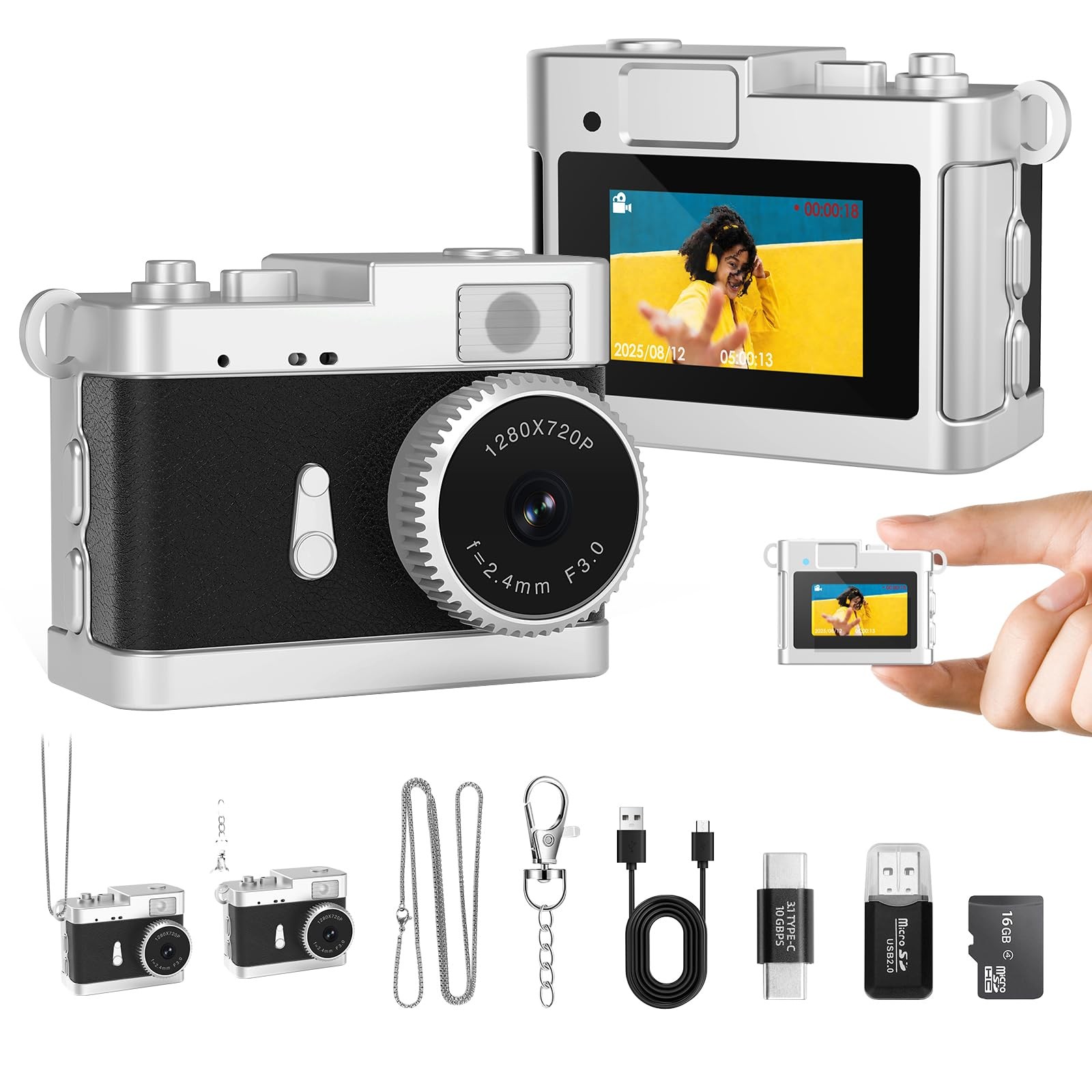 Keychain Camera, 16GB Mini Digital Camera with Built-in Flash & Retro Filters...