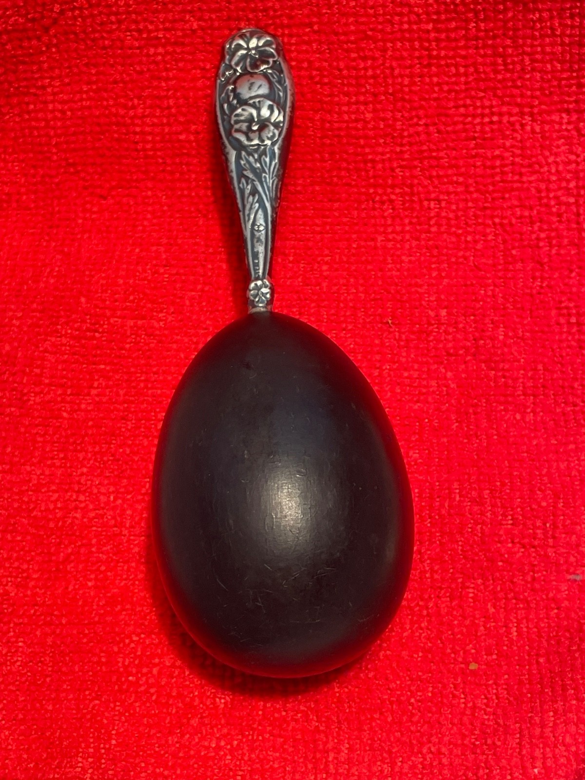 Antique Victorian Sock Darner – Sterling Silver Handle – Wooden Egg Darning Tool