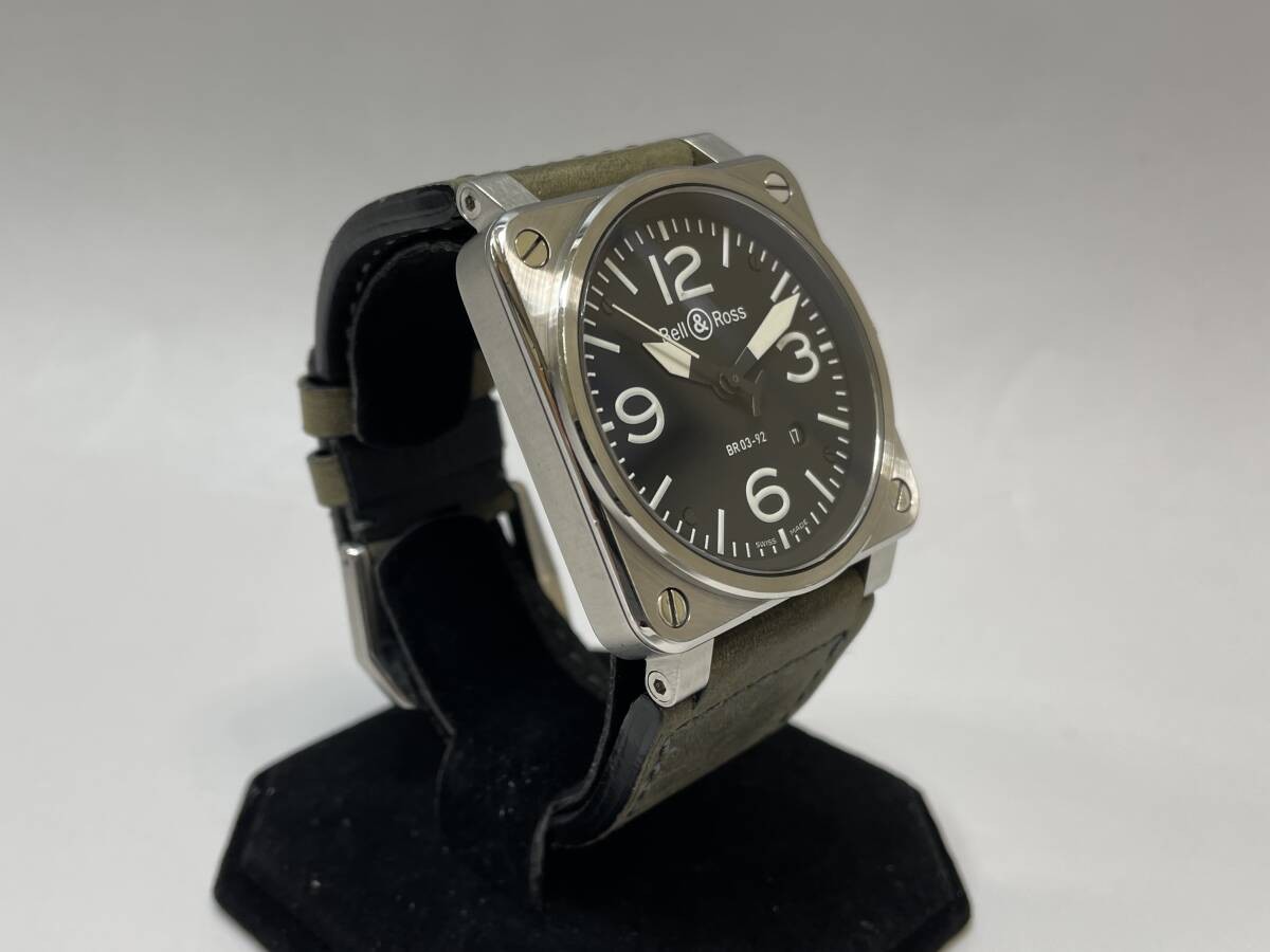 Bell & Ross BR03-92 Automatic Black Dial Date 42mm Steel Leather Strap Watch