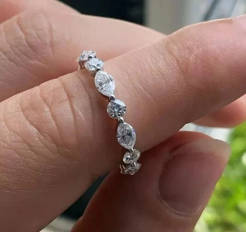 2Ct Marquise Cut Lab Created Diamond Full Eternity 925 Silver Engagement Band