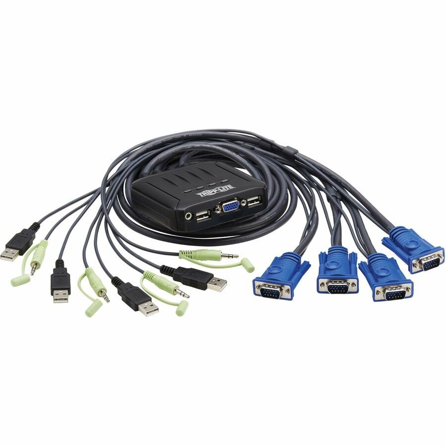 Tripp Lite 4-Port VGA KVM Switch with Built-In VGA USB and 3.5 mm Audio Cables