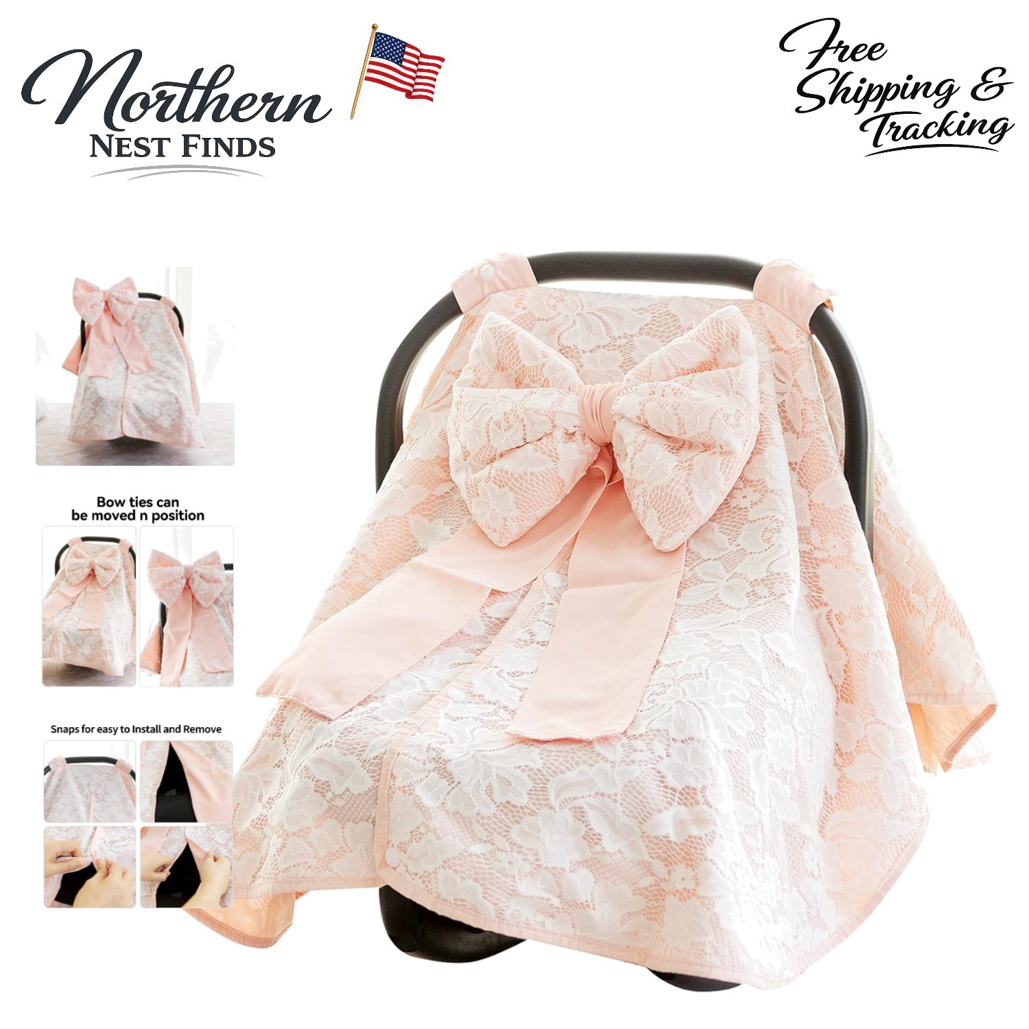 Cute Bow Baby Car Seat Cover – Multi-Functional Nursing Canopy for Boys & Girls