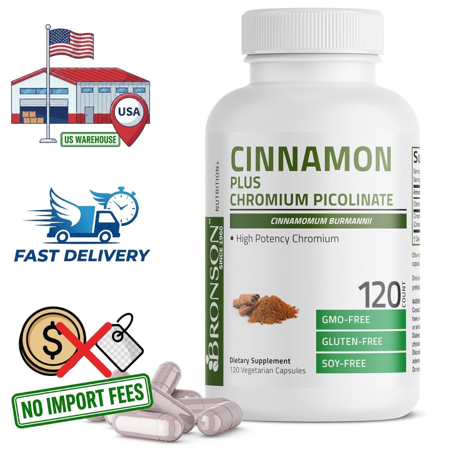 Canela Extracto de Corteza 100mg + Picolinato de Cromo 400mcg 120 Cápsulas