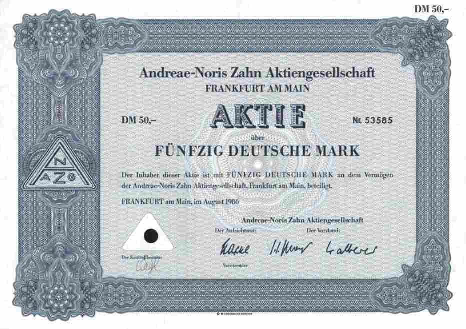 Andreae Noris Zahn ANZAG 1986 Frankfurt Main Nuremberg Franconia Pharmaceutical Trade 50 DM
