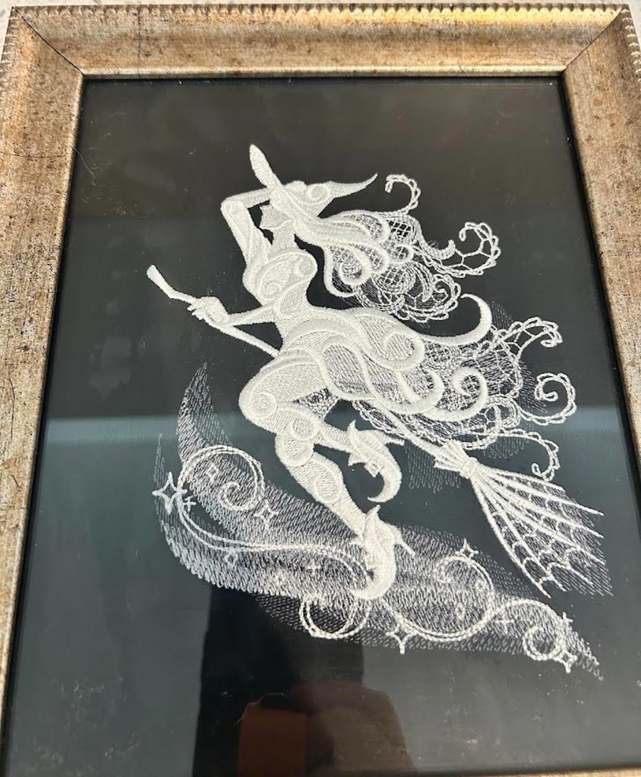 Halloween Witch Embroidery Wall Art Framed