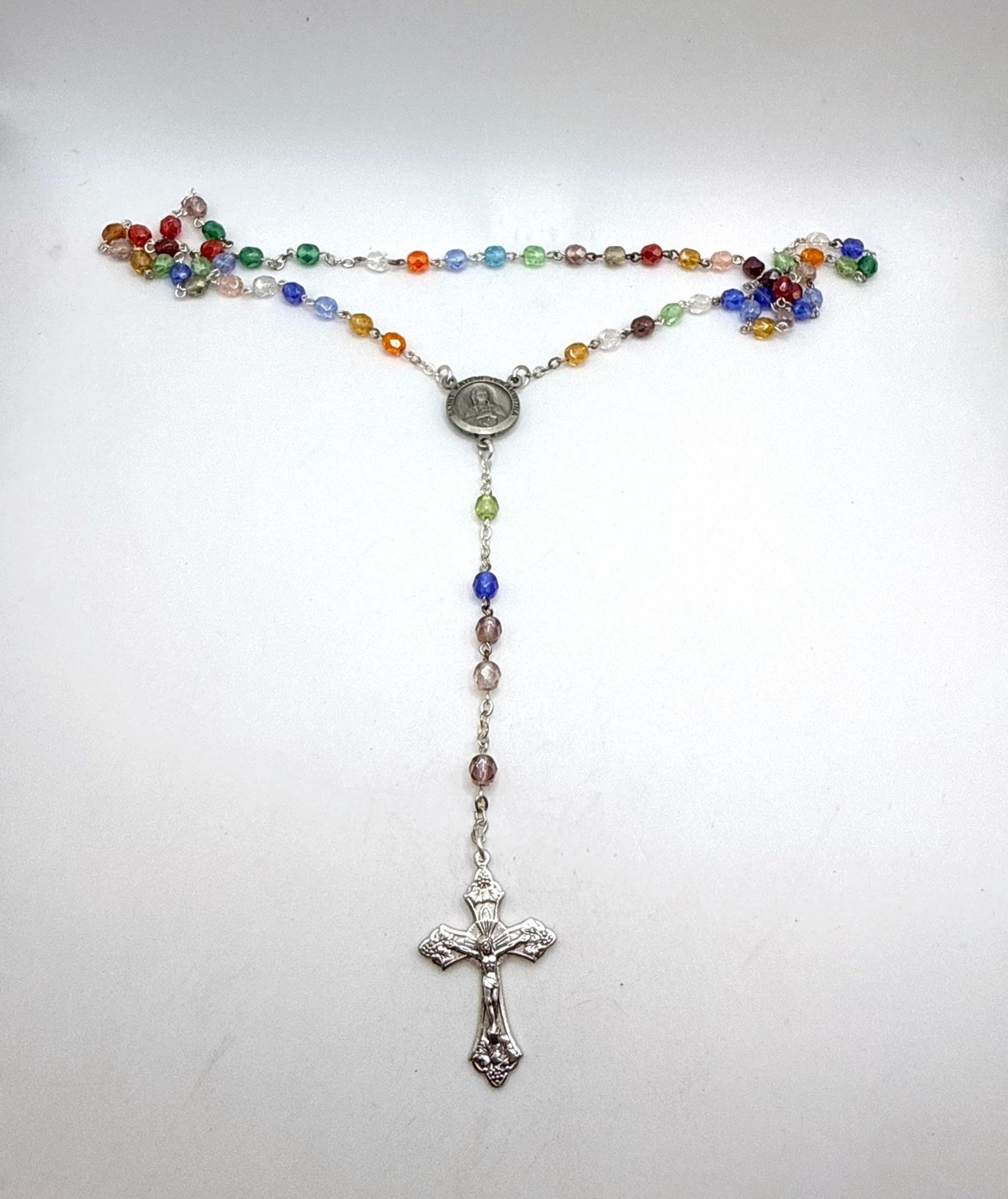 Vintage Saint Kateri Tekakwitha multicolor rosary with relic