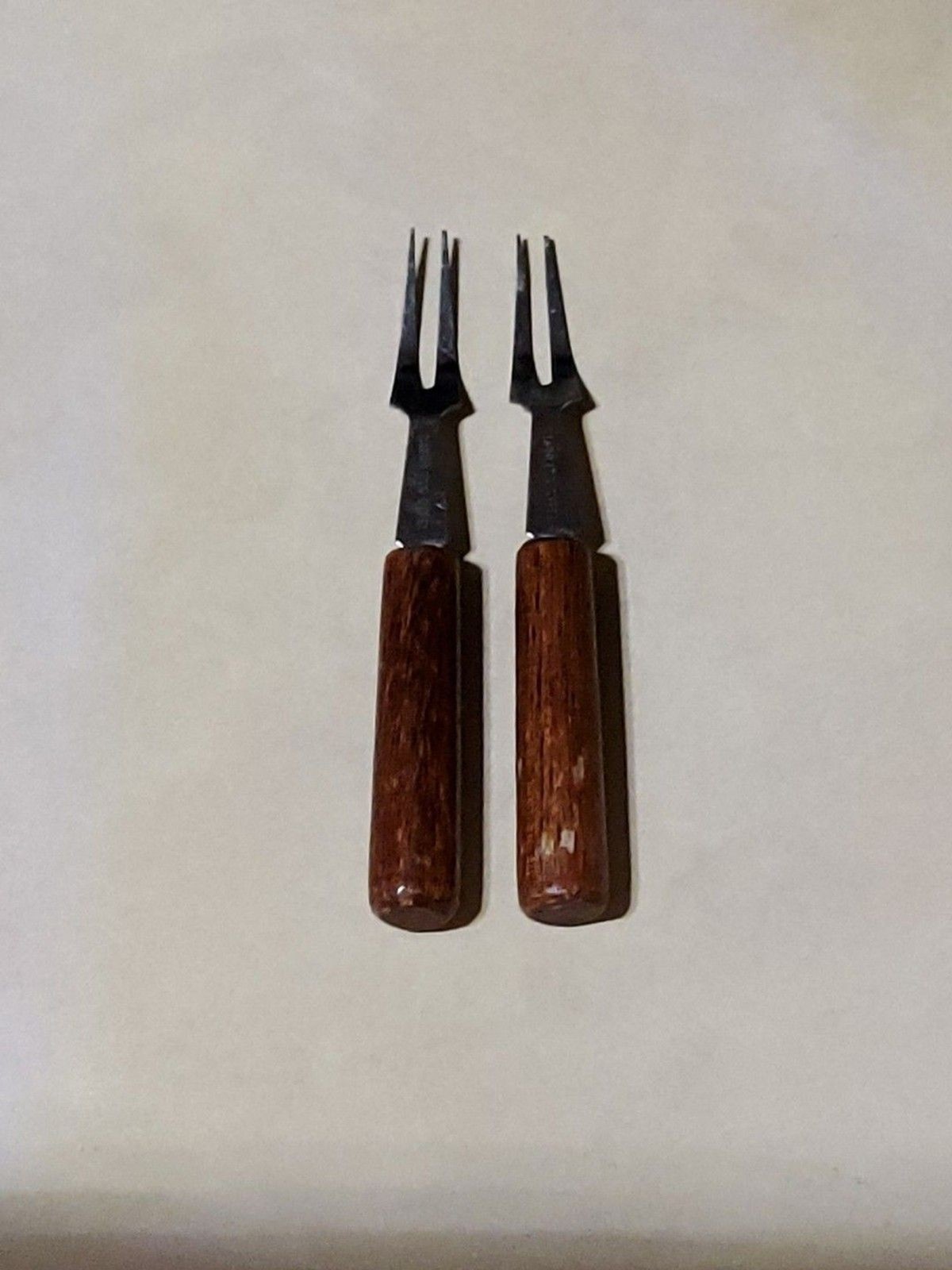 Vintage Stainless Steel Cocktail Forks Set Wood Teak Handle Mini Hors D'oeuvres
