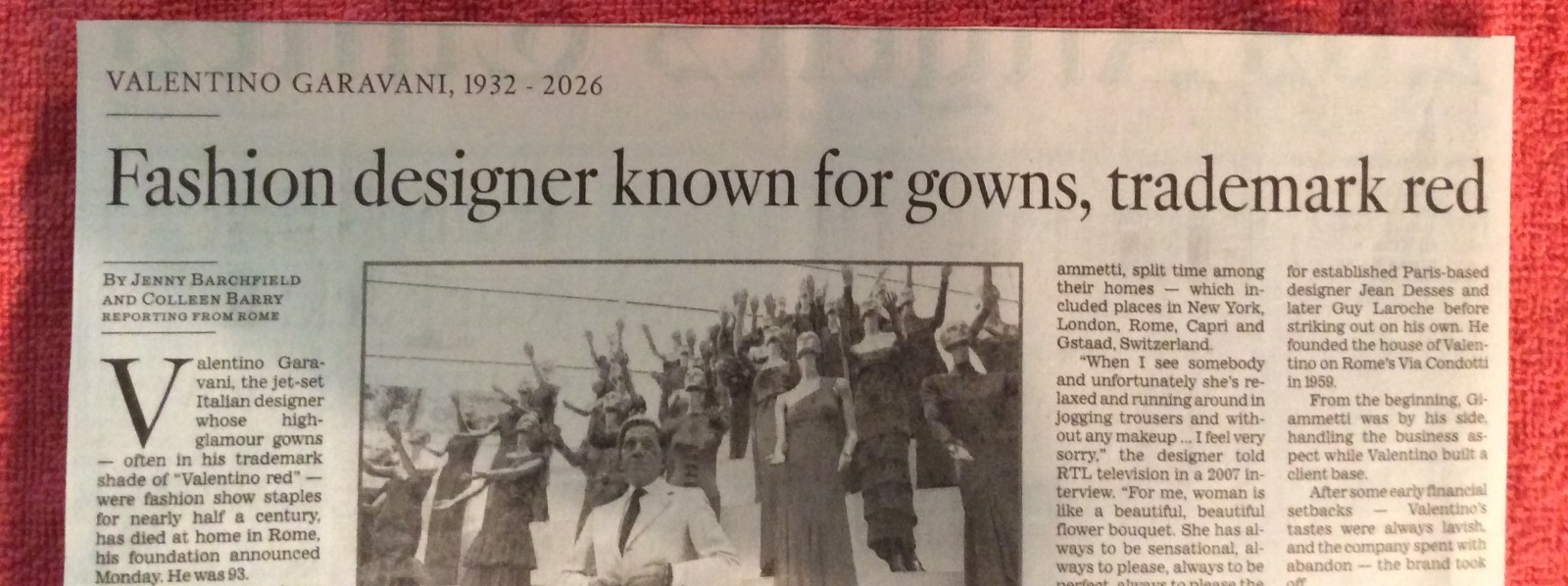 OBITUARY 1932 - 2026 VALENTINO GARAVANI ITALIAN FASHION DESIGNER TRADEMARK RED