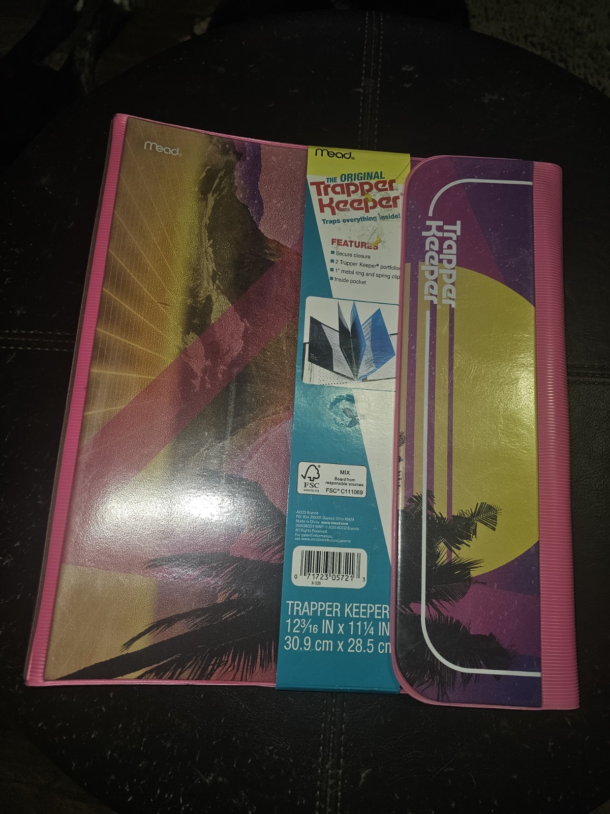 Mead Trapper Keeper Binder Pink Sunset Palm Retro School Folder Organizer New 