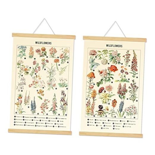  2 Pcs Vintage Poster Hanging,Flowers Wall Hanging Botanical Rustic plants