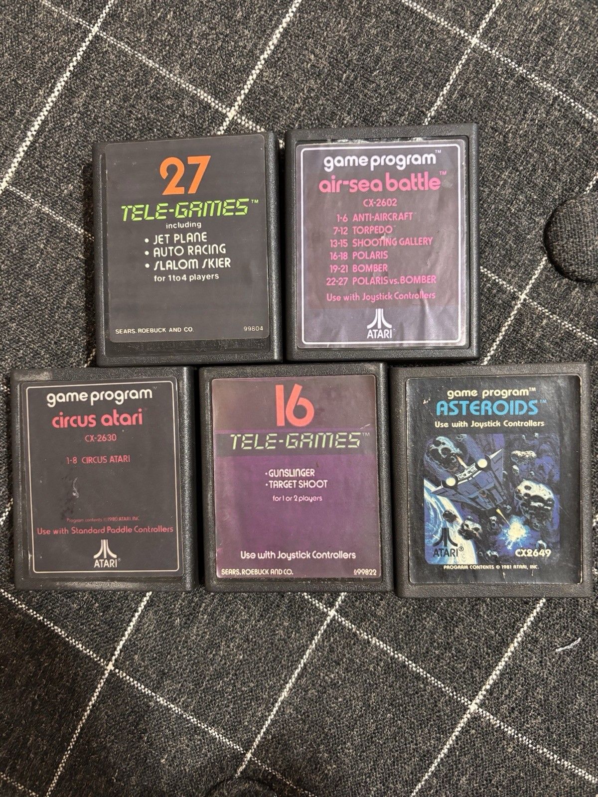 ATARI GAME LOT OF 5 Asteroids, Tele-Games, Circus Atari, Air-Sea Battle UNTESTED