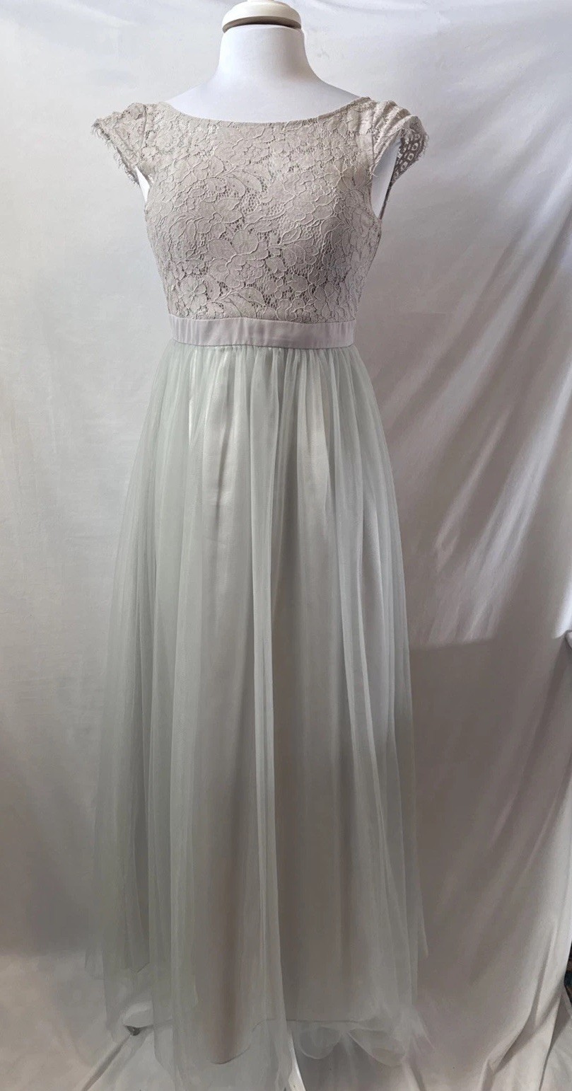 Iefiel Formal Lace Maxi Dress Women’s 10 Flowy Fairy Bridesmaid Party Gray Mint