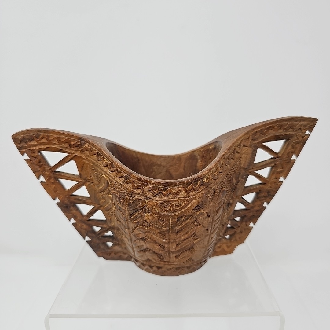 Antique Yugoslavia Hand Carved Wood Folk Art Double Handle Wedding Cup 1900s