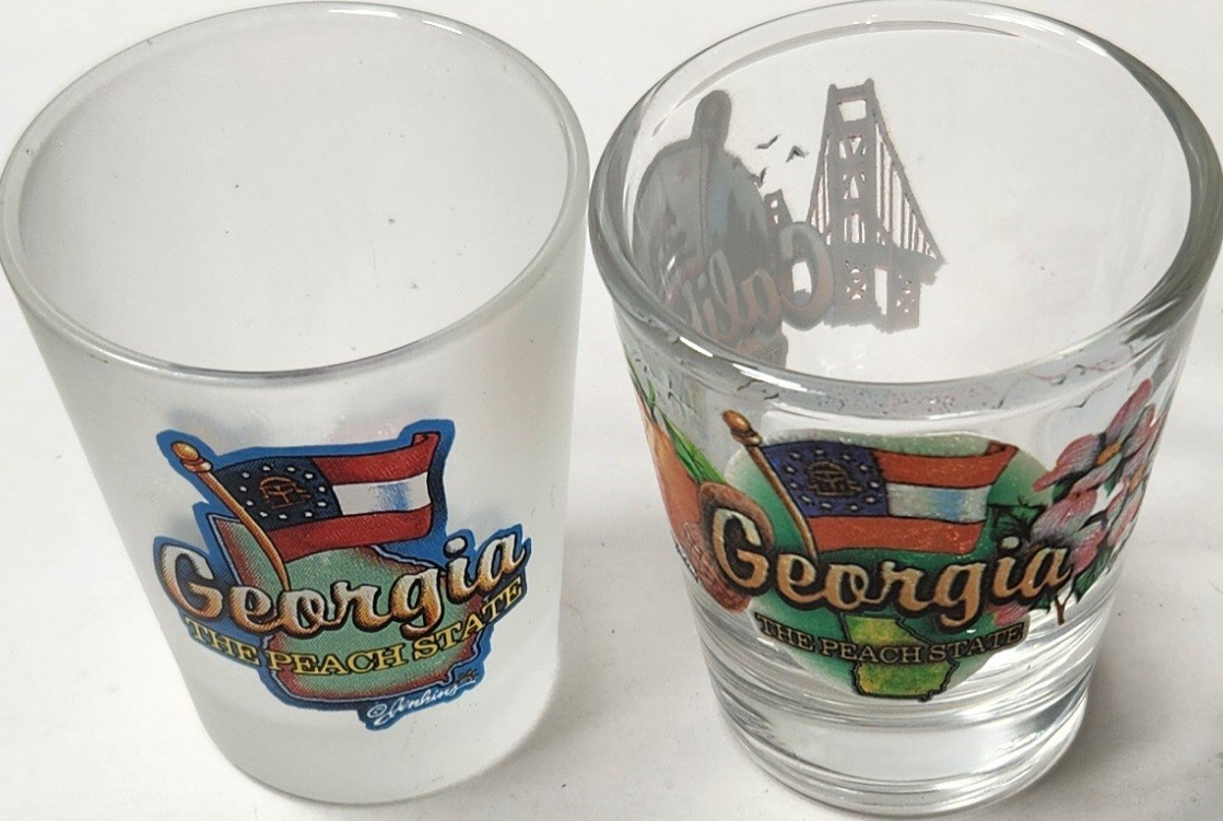 Shot Glass 2oz (Featuring Georgia And California)  Set Of 2 (Collectible) Tough 