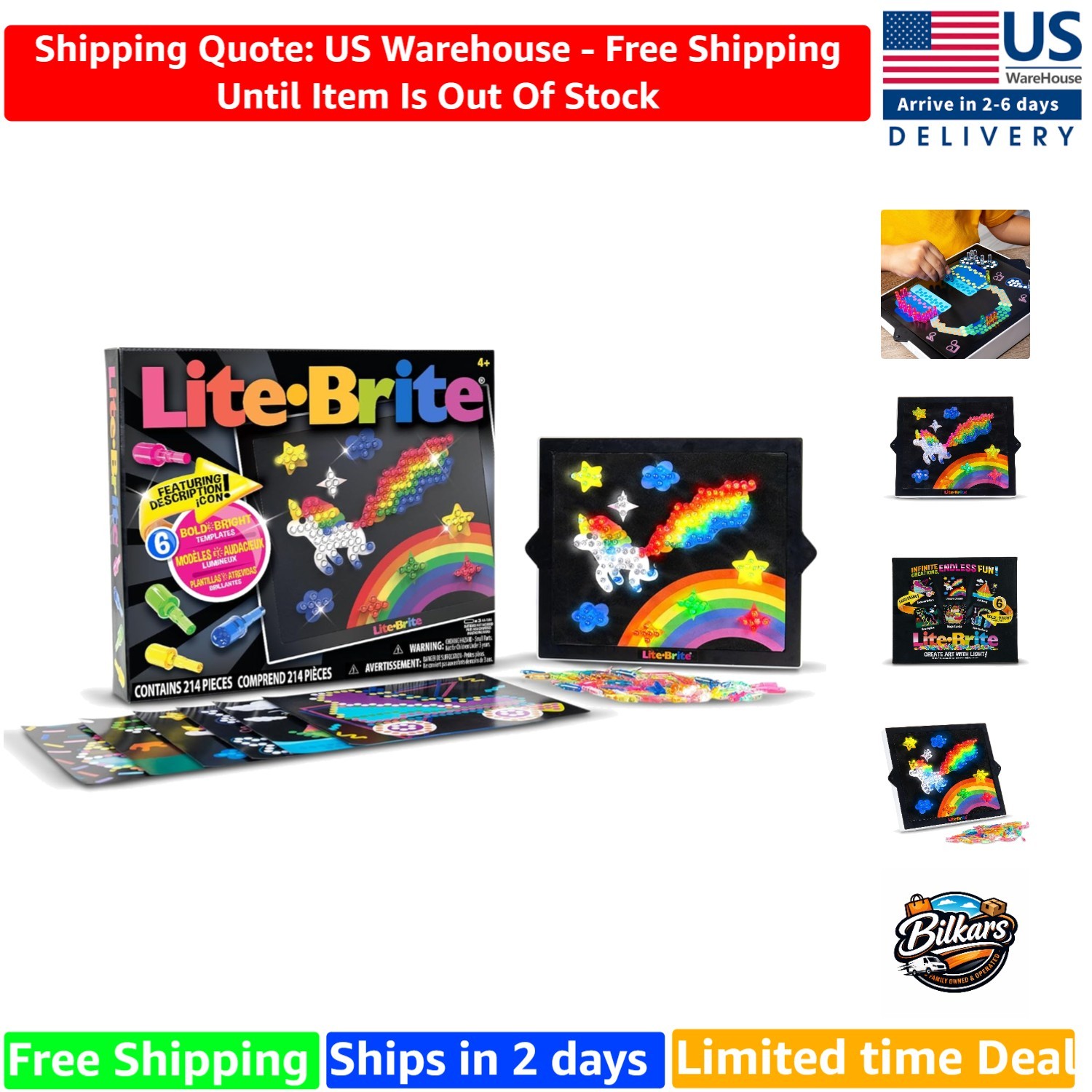 Iconic Lite Brite Classic - 206 Pegs & 4 Light Modes, Perfect STEM Gift for Kids