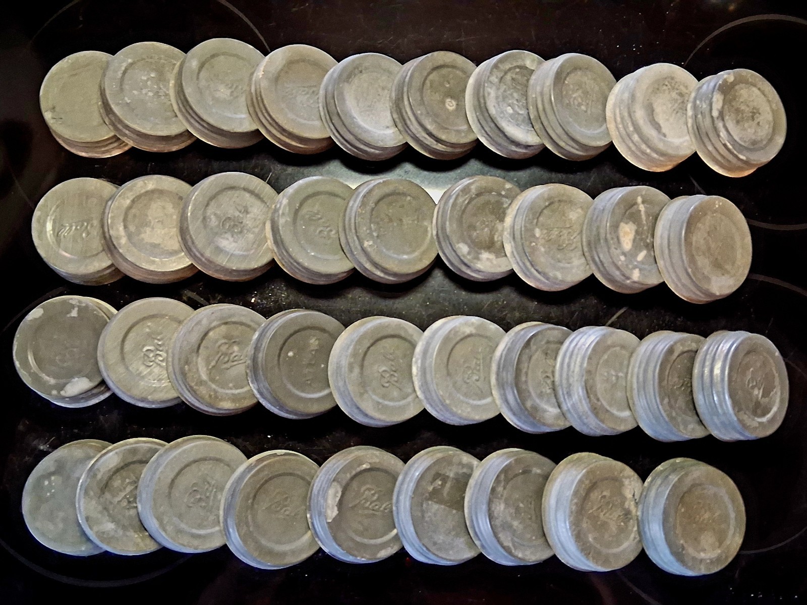 38 VINTAGE ZINC CANNING JAR  LIDS BALL ATLAS & OTHERS