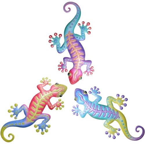 QZGXDECO 3 Pcs Metal Gecko Wall Decor, Outdoor Lizard Wall Art for Garden 