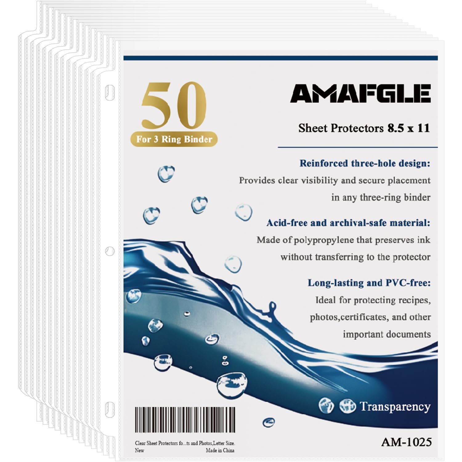 Clear Sheet Protectors for 3 Ring Binder, Plastic Sleeves 8.5"x11", 