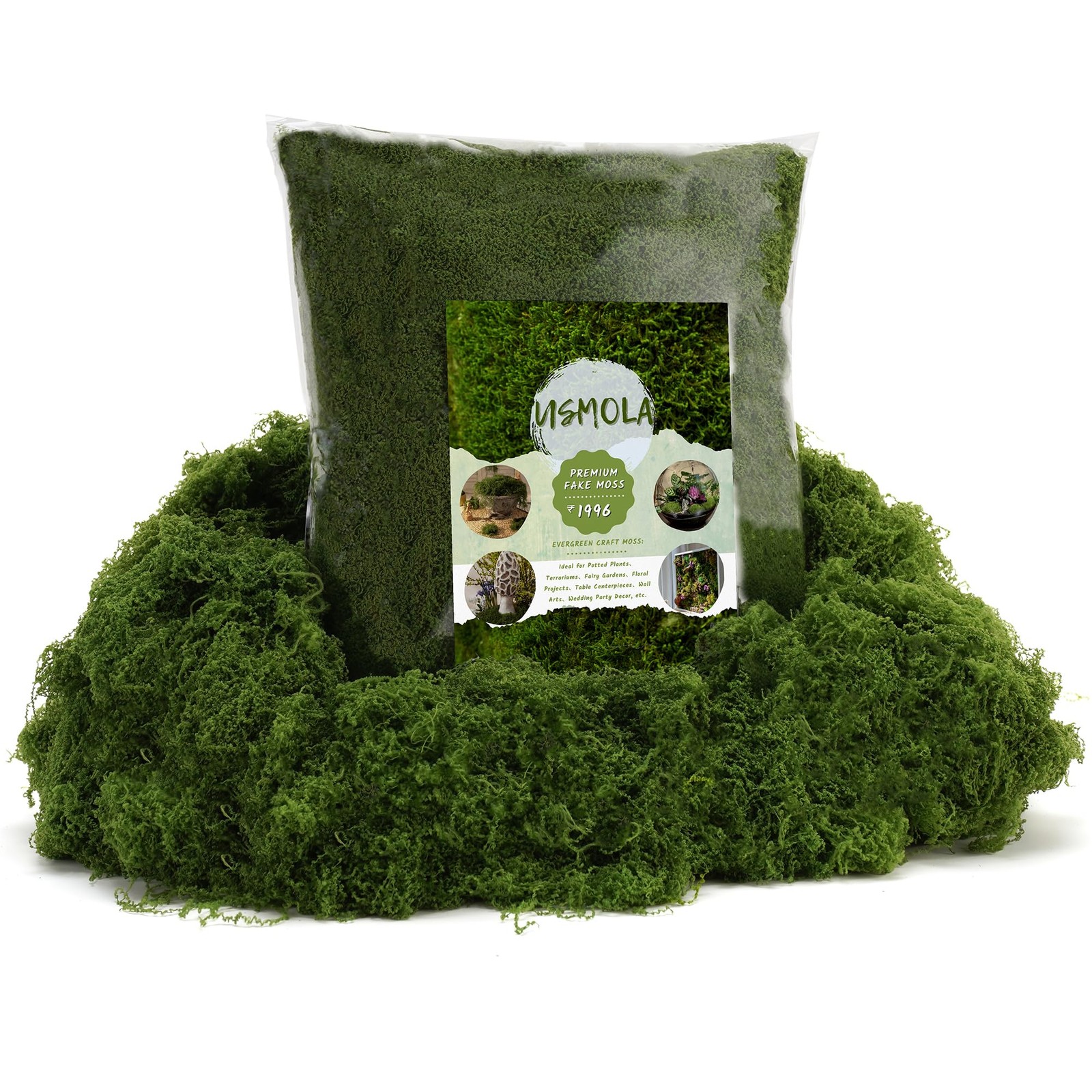 16OZ Fake Green Moss for Crafts, Artificial Moss for Potted Plants Decor, Bul...