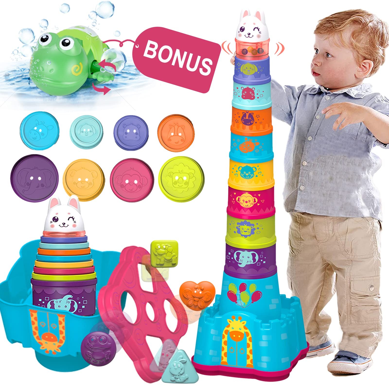 Baby Stacking Toys for Toddler 1-3, Nesting Cup Shape Sorter for Infant 6 to ...