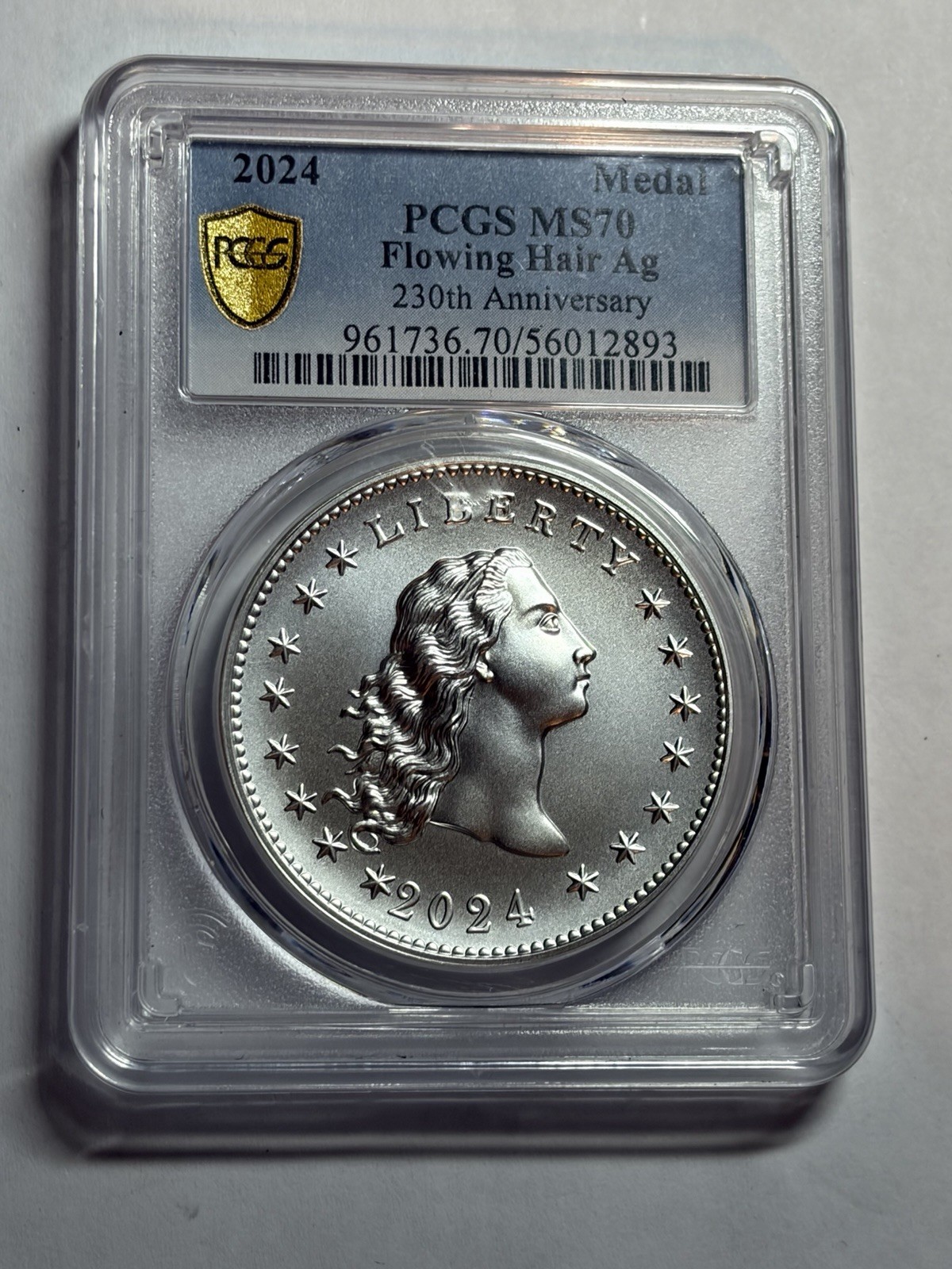 2024 Silver Flowing Hair Ag 230Th Anniv. Medal PCGS MS70 Gold Shield