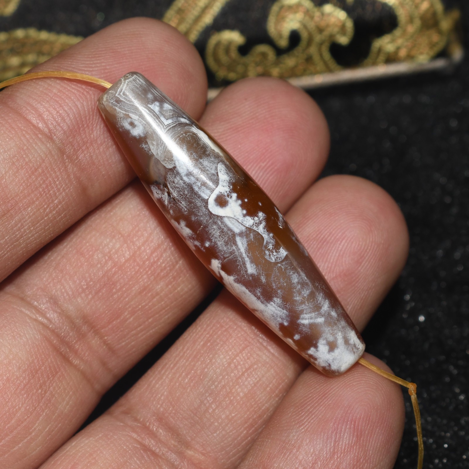 Ancient Near Eastern Banded Carnelain Stone Bead with Patina in good Condition