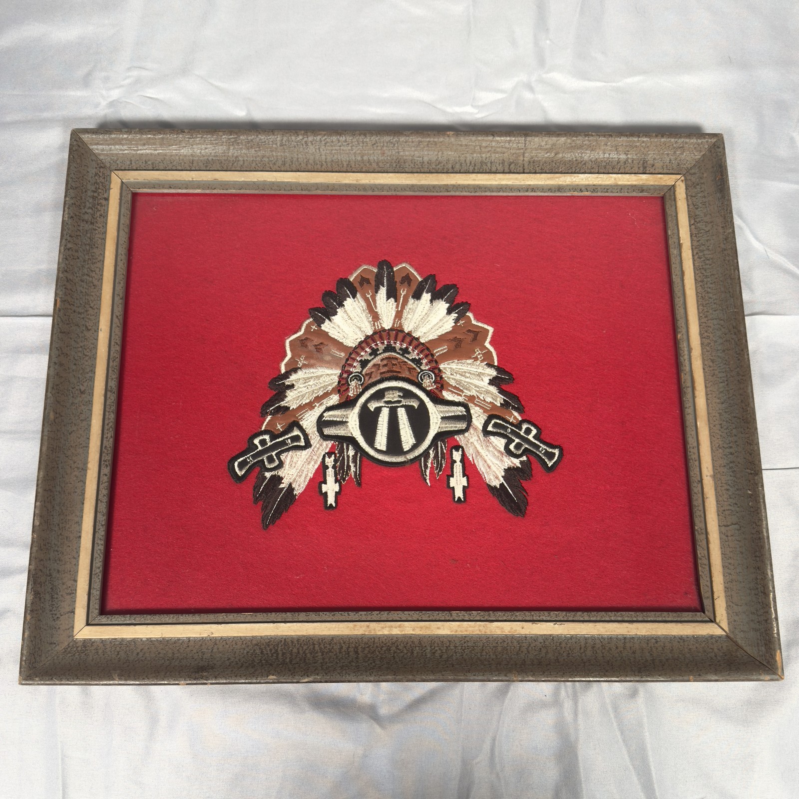 Vintage Hand Embroidered Native American Framed Textile Art Handmade Signed 90s