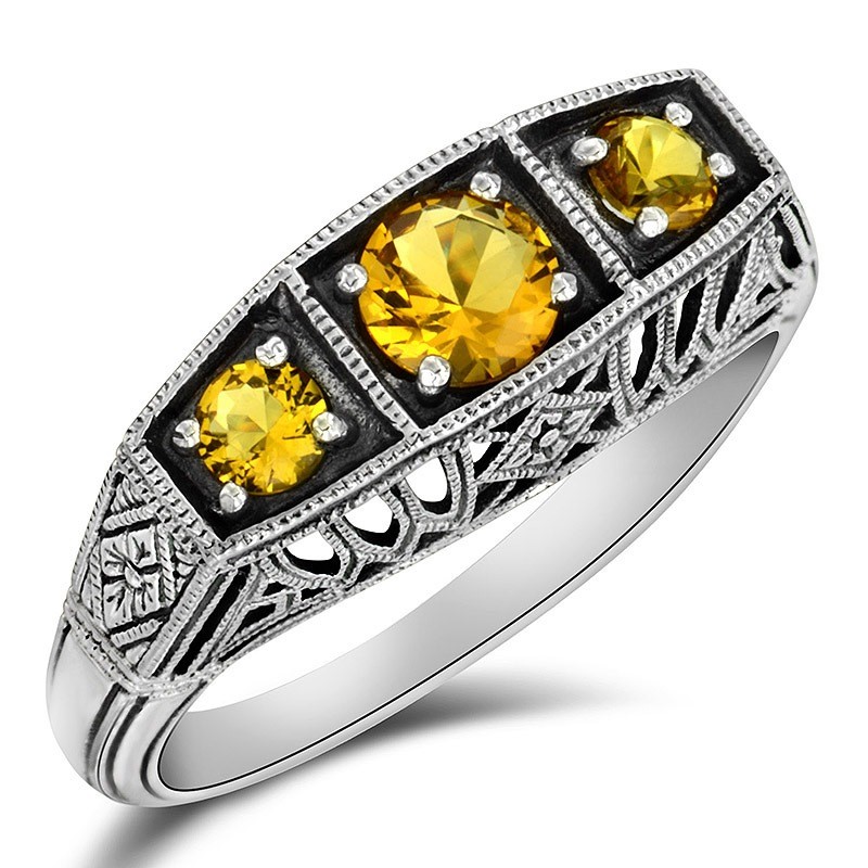 1CT Natural Golden Citrine 925 Sterling Silver Vintage Style Ring Sz 9 XB3-4