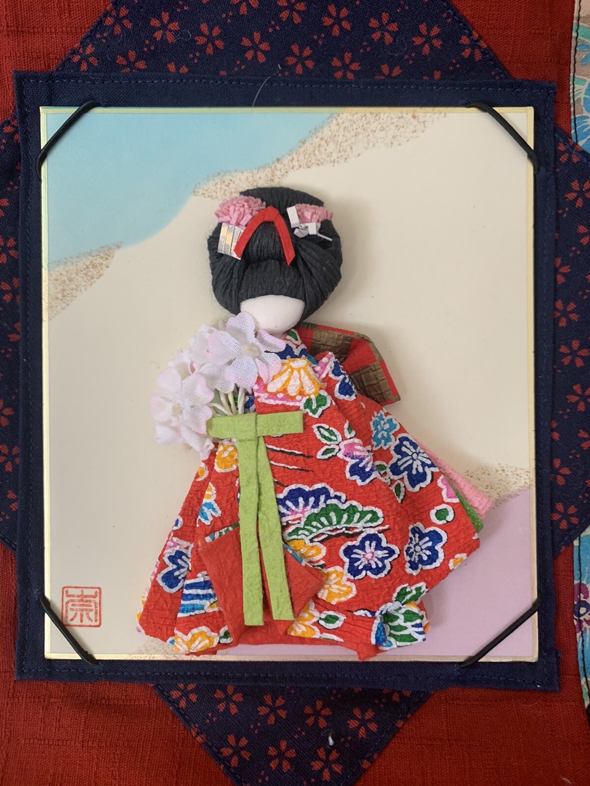 Hand Made Origami 3D Textile Wall Art  2 Sided Home Decor 36” x 43” Beautiful