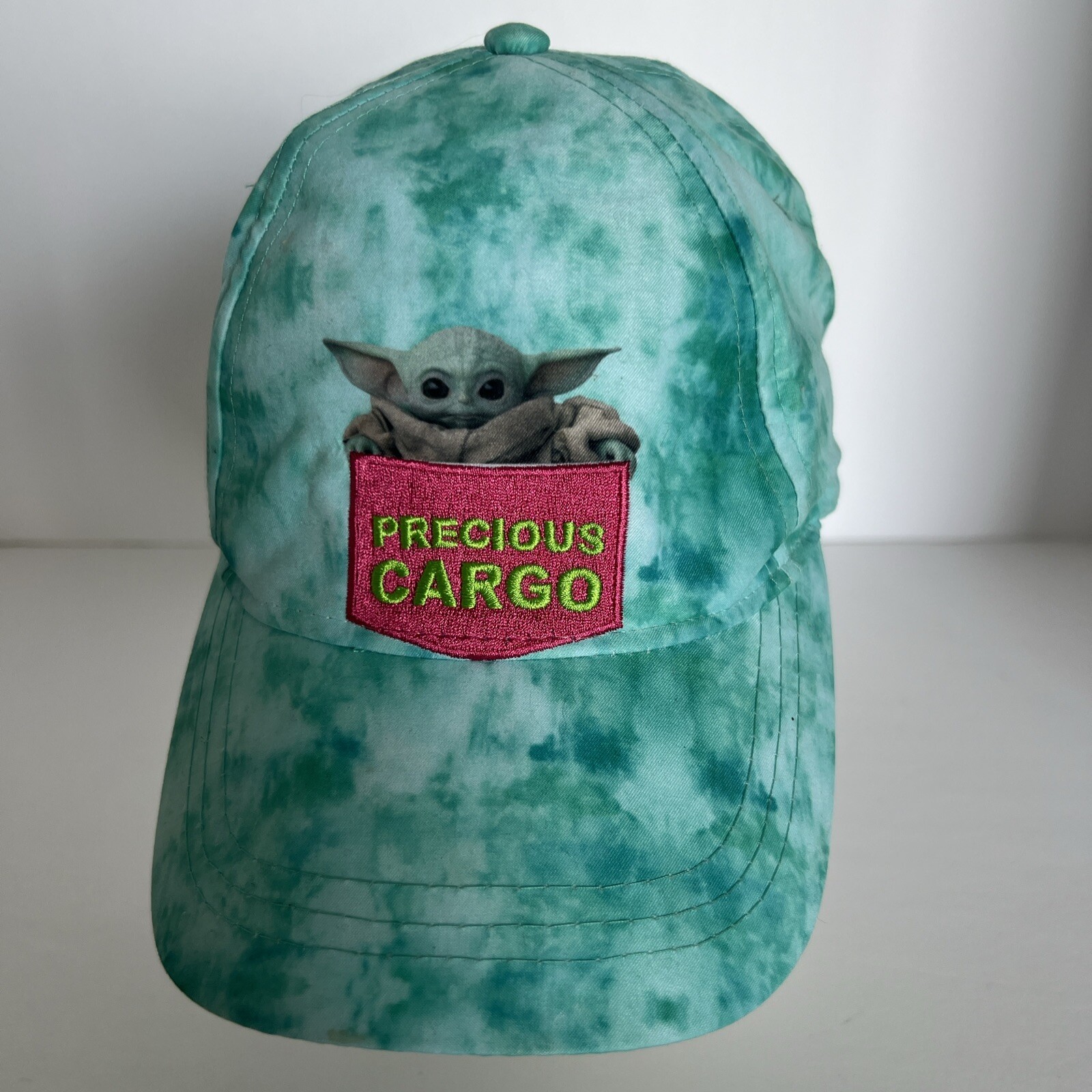 Star Wars Precious Cargo Youth Hat Cap w Grogu Yoda w Tie Dye Teal Fabric EUC