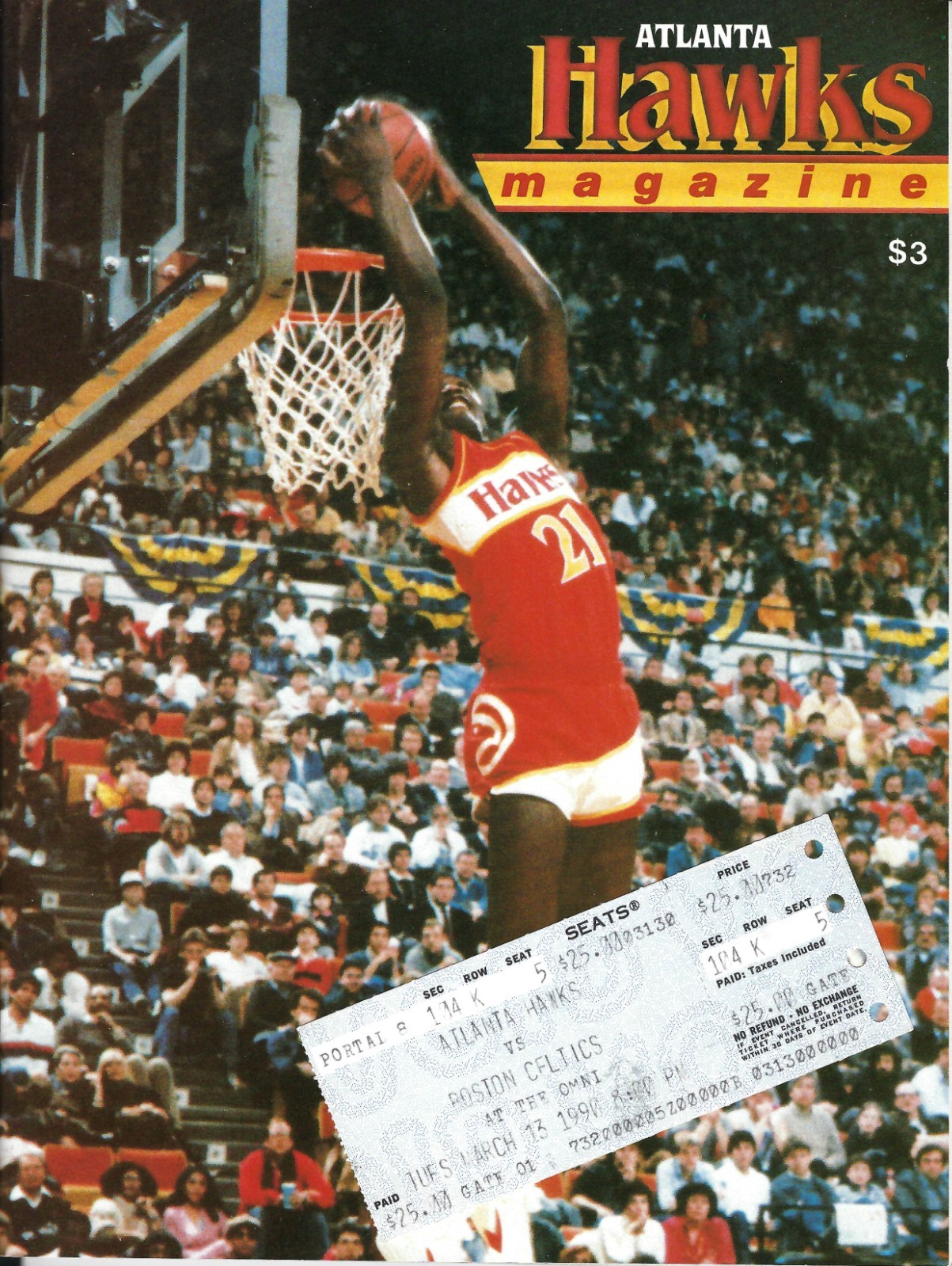 1986 Boston Celtics vs. Atlanta Hawks - Ticket + Program - Larry Bird 41 Points