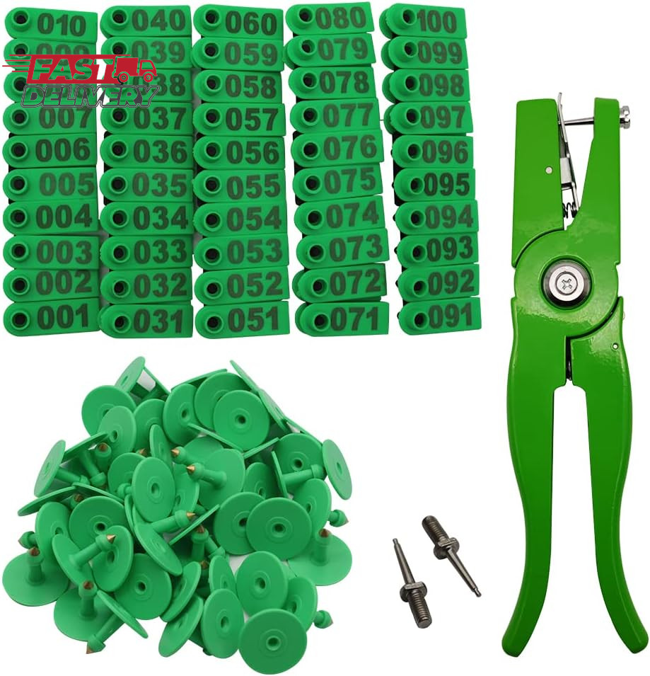 Sheep Ear Tag 001-100 Number Plastic Livestock Tags Goat with Punch Applicator P