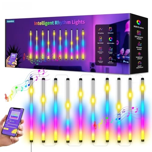 RGB-IC Music Sync LED Light Bars, USB Powered Portable Wall Lights, 10 Pcs 