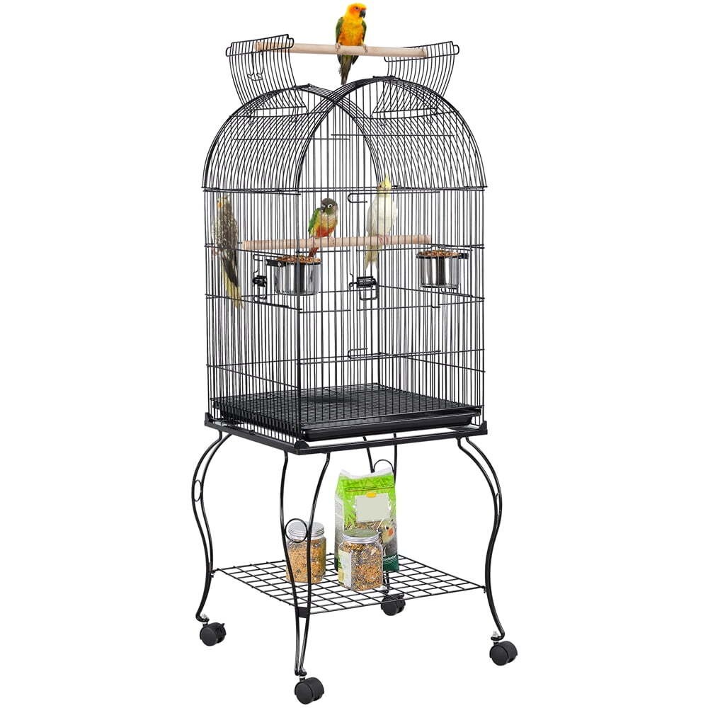 Rolling Metal Parrot Cage with Open Top for Small Birds Black 59" H Home