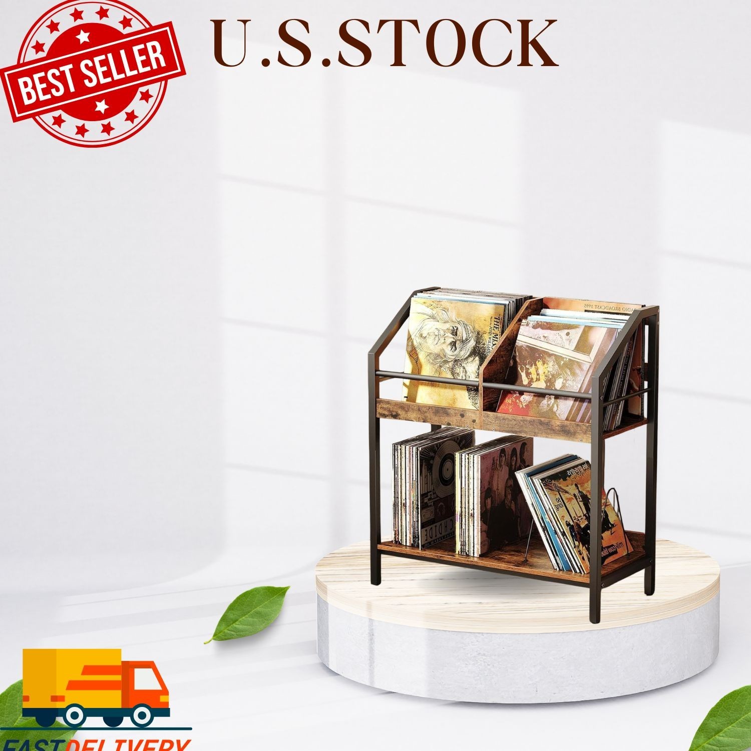 Wooden Vinyl Record Holder - 250 LP Album Storage Rack with Wire Dividers