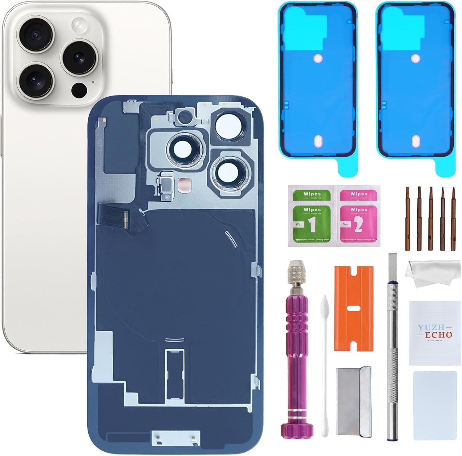 Back Glass Replacement for iPhone 16 Pro 6.3 inches White Titanium Integrated