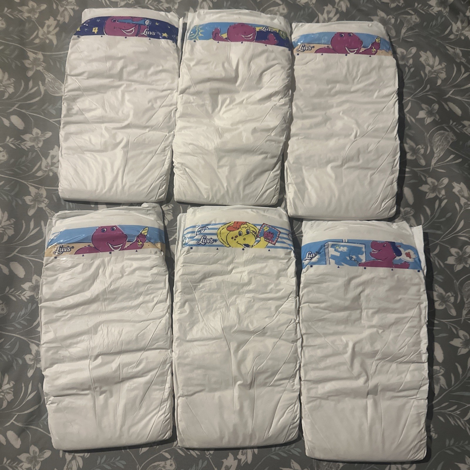 6 Large Luvs Vintage Plastic Diapers From 2000