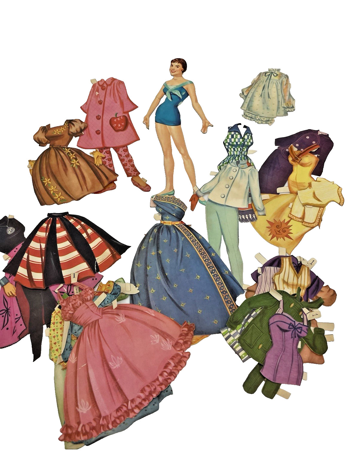 Vintage   Paperdoll + 26 Pc Lot Clothes  Gowns, Dresses Hats Accessories