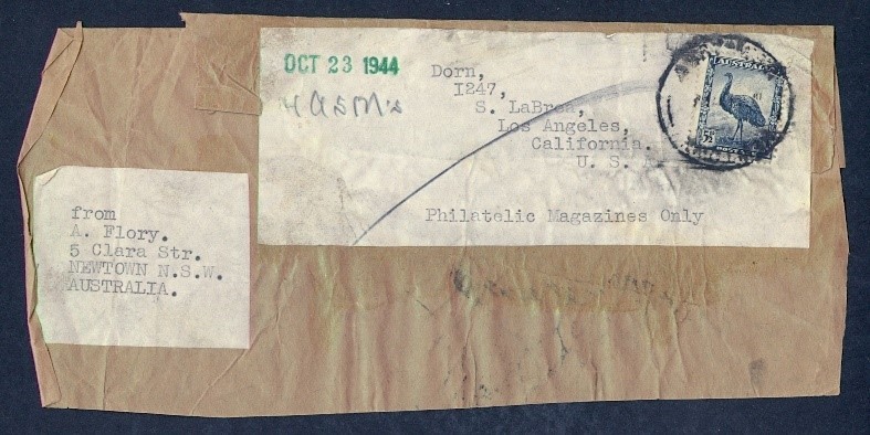 AUSTRALIA 1944 5½D EMU WRAPPER TO USA
